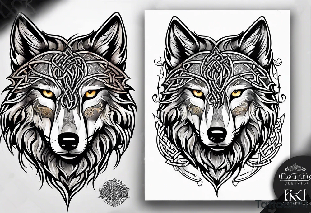 Celtic wolf face tattoo idea