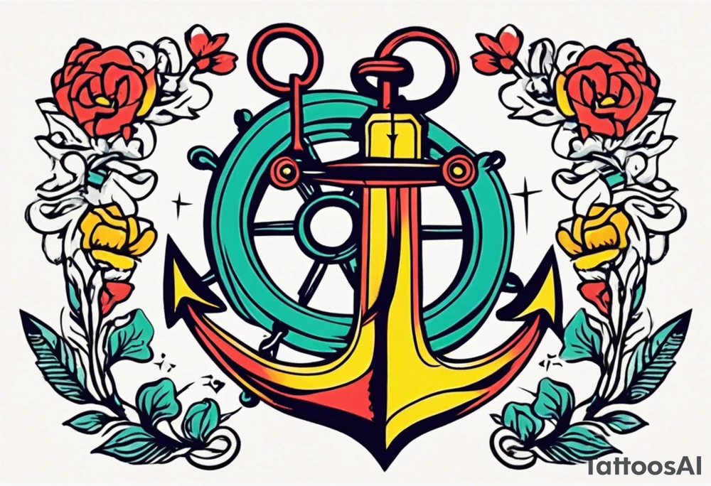 anchor old school vintage minimal bold colors tattoo idea