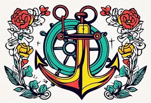 anchor old school vintage minimal bold colors tattoo idea