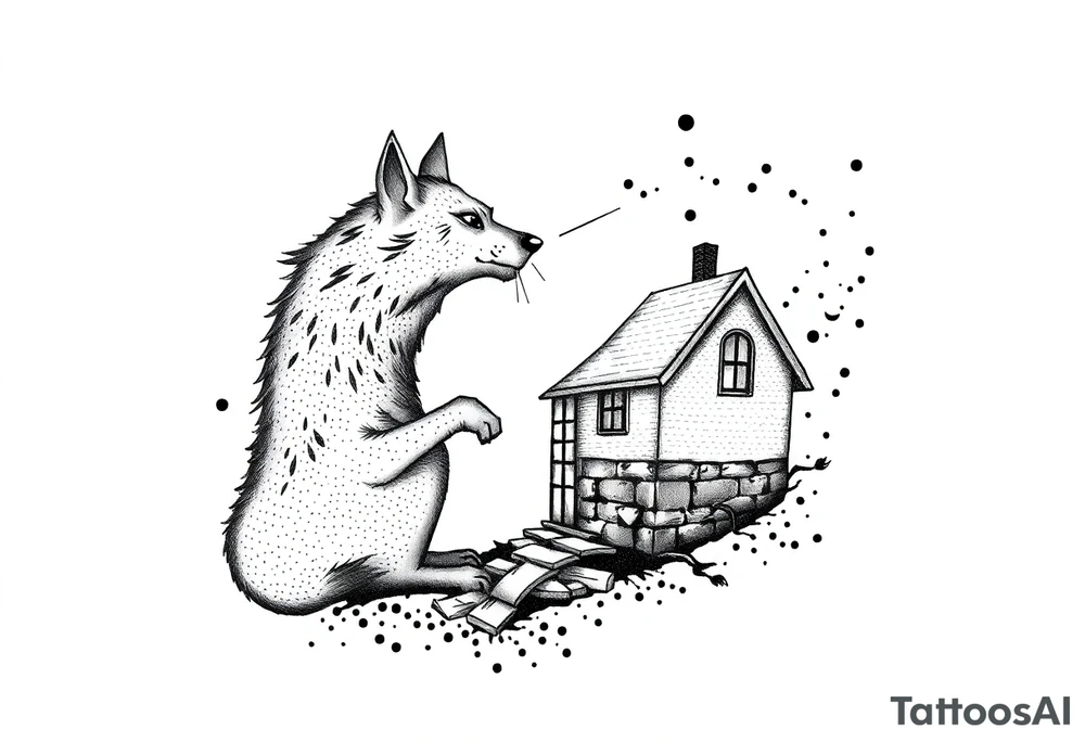 Big bad wolf huffing puffing and blowing a brick house down tattoo idea