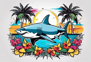Great white shark, palm trees, money signs tattoo idea