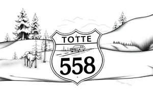 small State Route sign 558, with trees all around and a farm in background, road with a car scenic tattoo idea