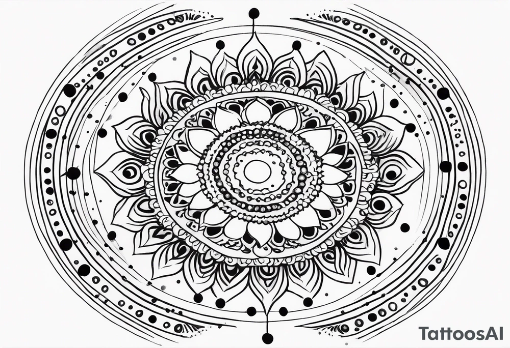 simple sunshine mandala made of black dots with circles tattoo idea