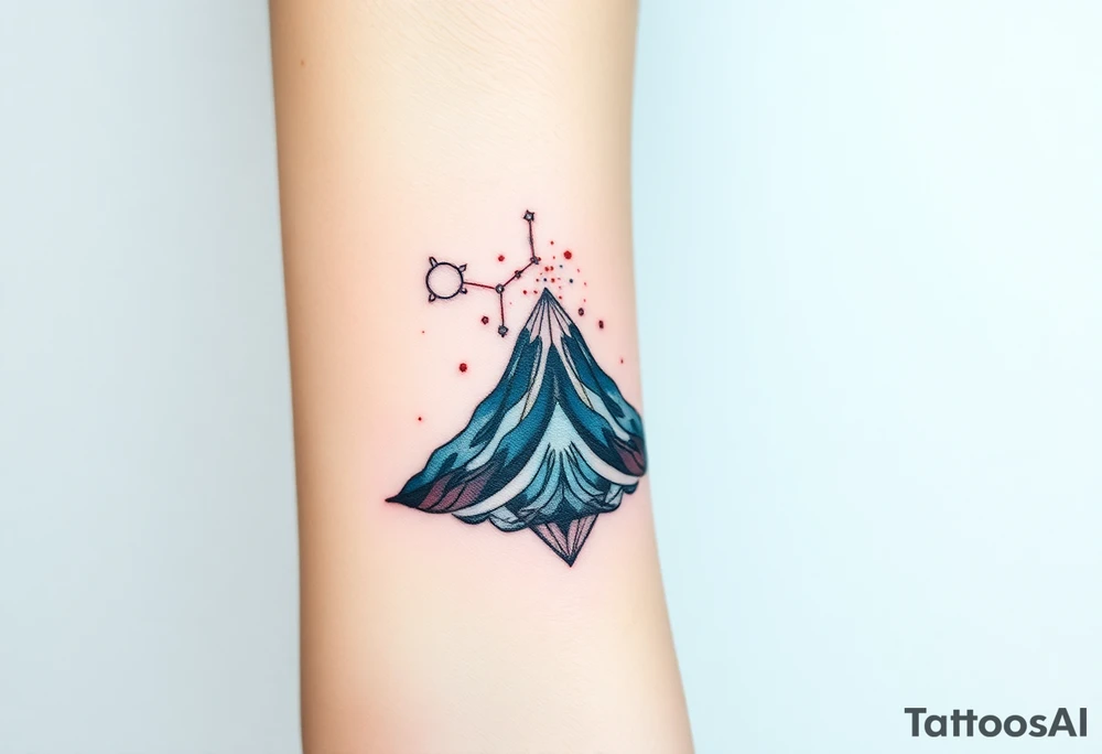 Geometric Volcano incorporating Capricornicus constellation tattoo idea
