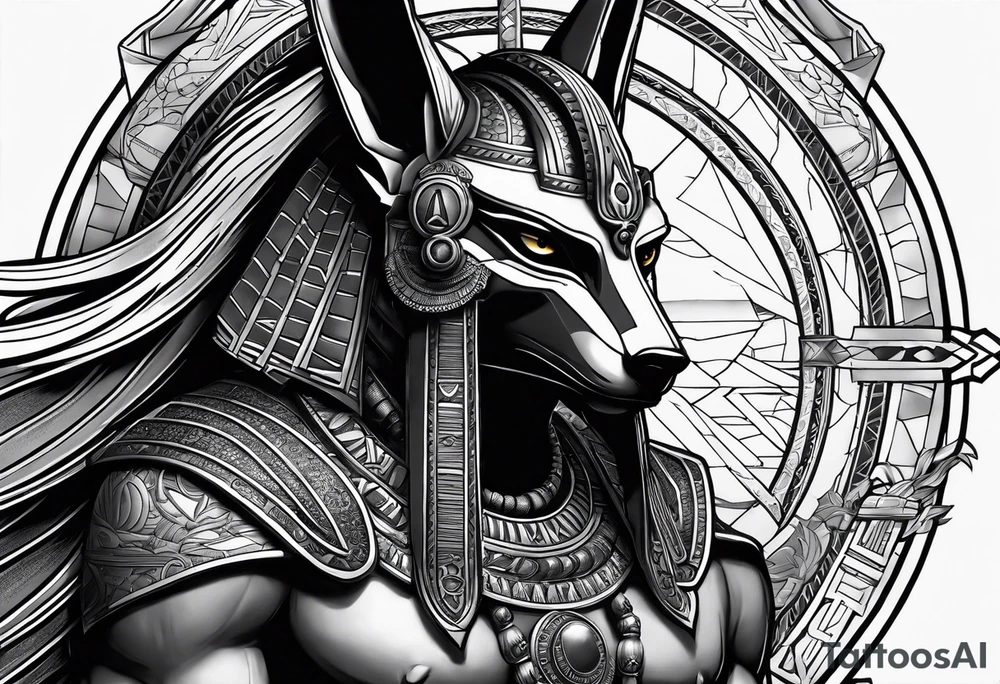The war between Anubis  and god ra tattoo sleeve design
Building and people pirámides tattoo idea
