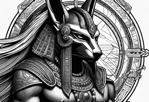 The war between Anubis  and god ra tattoo sleeve design
Building and people pirámides tattoo idea