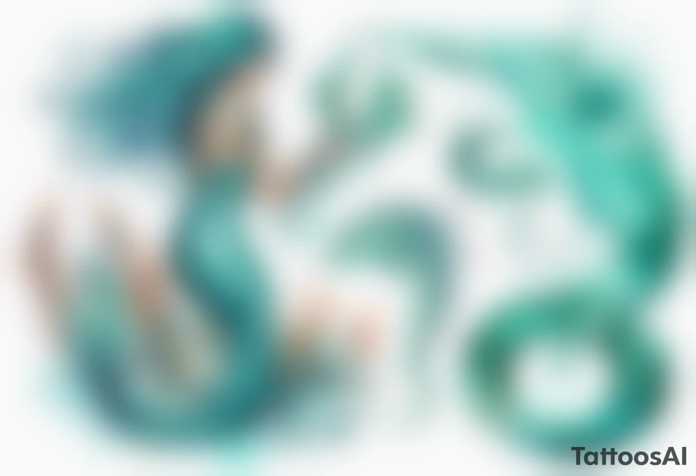 a turquois mermaid with a serpent tail tattoo idea