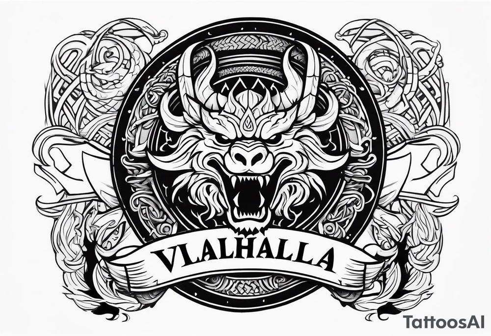 Valhalla sword shield viking ship dragon head tattoo idea Valhalla sword shield viking ship dragon head tattoo idea