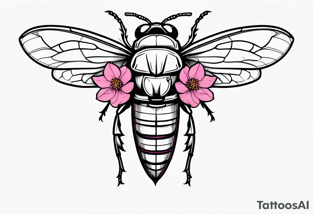 Neo traditional Cicada and pink flower tattoo idea