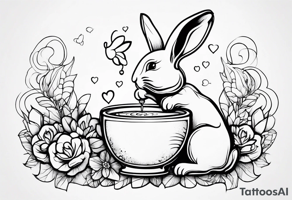 Side view outline of bunny with heart and honey pot minimalistic tattoo tattoo idea