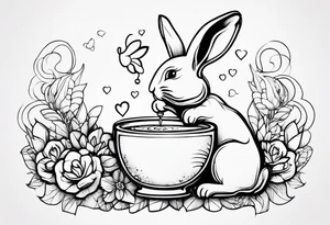 Side view outline of bunny with heart and honey pot minimalistic tattoo tattoo idea