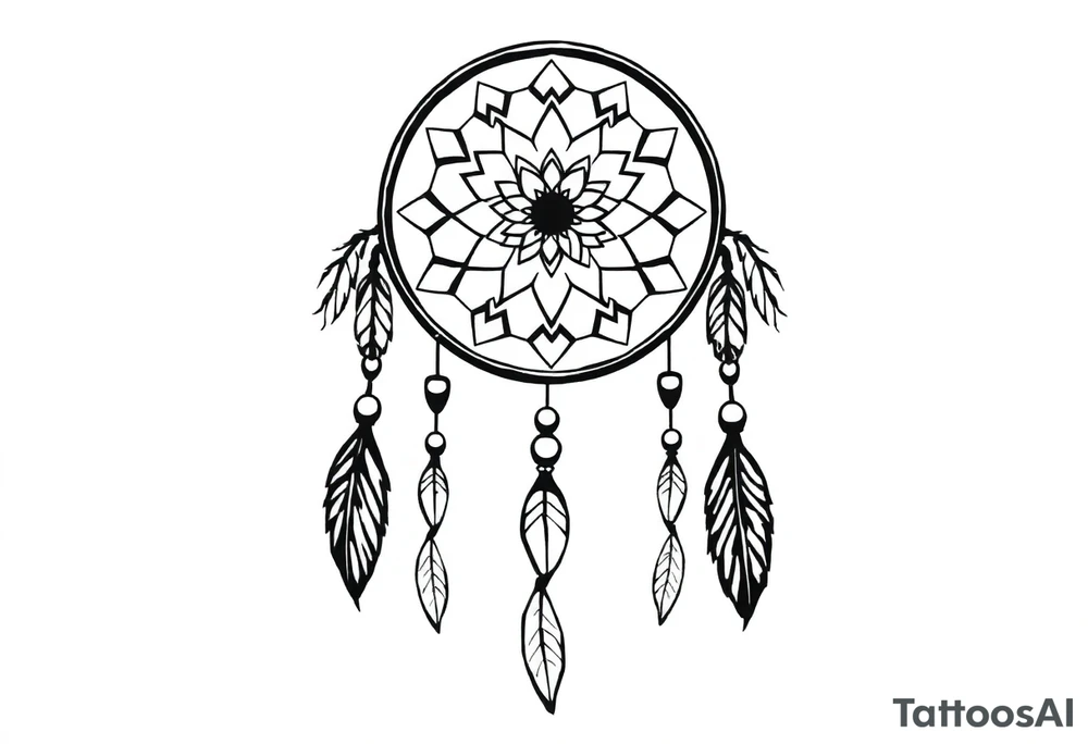 native dreamcatcher with flowing feathers and sacred beads tattoo idea