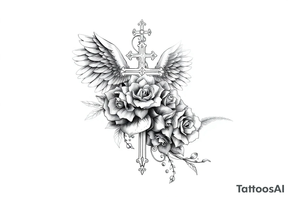 Angels roses cross and princess tattoo idea