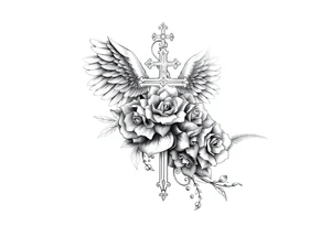 Angels roses cross and princess tattoo idea