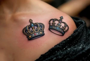 Minimalist black king and queen crowns with gold and silver accents on the outer hands celebrate your royal bond. tattoo idea