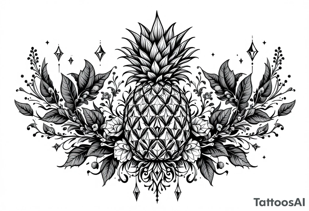 Majestic crown pineapple vagina anus diamonds tattoo idea
