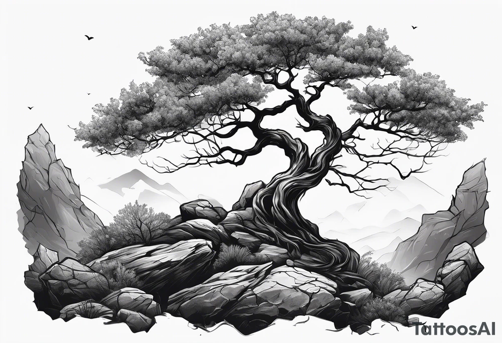 A tree or plant sprouting from a broken rock. tattoo idea