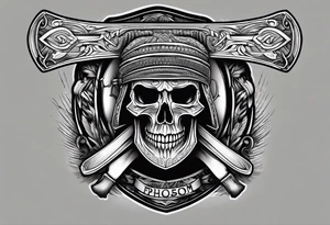 American Tomahawk with scroll that says Pholsom tattoo idea