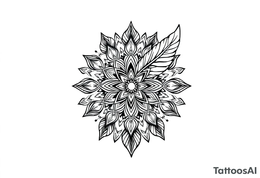 spiritual bold line feather indian mandala shaman tattoo idea