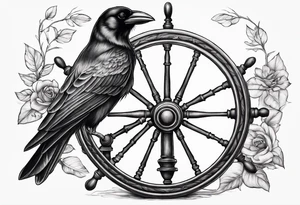 Magnificent, spinning wheel with spindle and crow from sleeping beauty tattoo idea