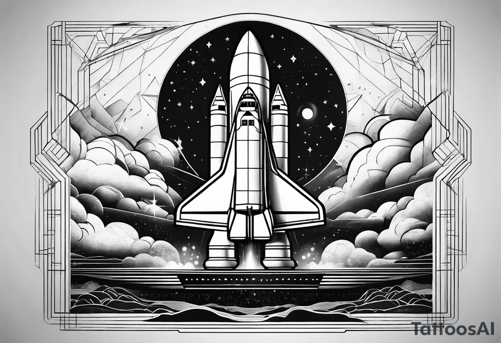 black and white geometric space shuttle tattoo idea