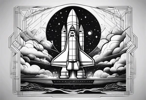 black and white geometric space shuttle tattoo idea