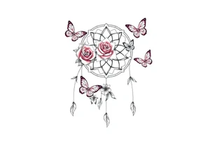 Dreamcatcher roses and butterflies tattoo idea