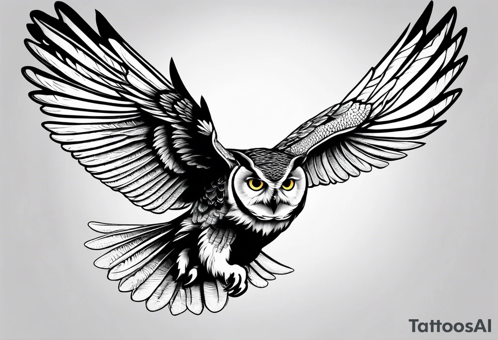 Owl in flight for left of chest tattoo idea