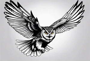 Owl in flight for left of chest tattoo idea