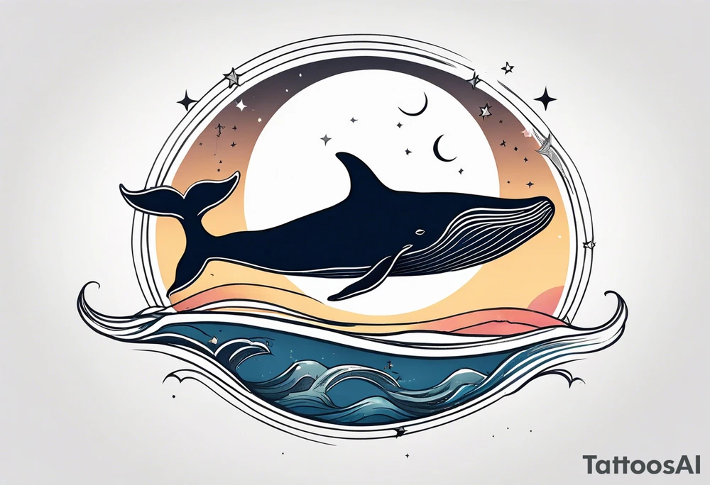 Whale jumping over a crescent moom tattoo idea