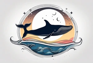 Whale jumping over a crescent moom tattoo idea