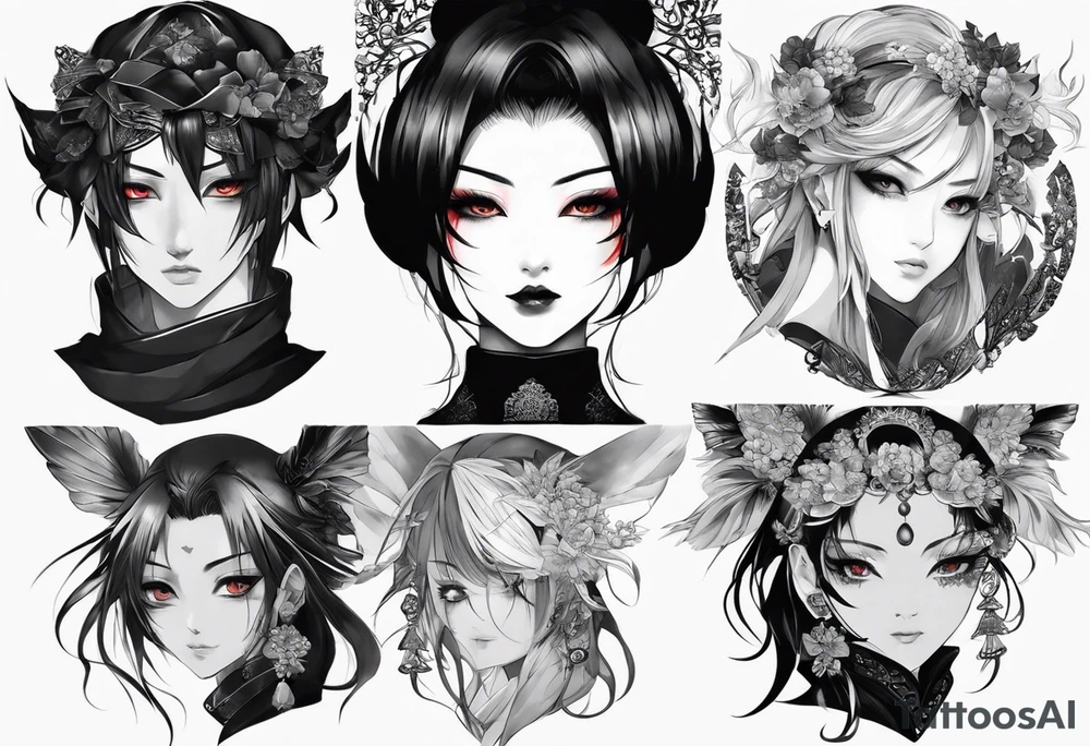 The Japanese say you have three faces. The first face, you show to the world. The second face, you show to your close friends and your family. The third face, you never show anyone.

make it for a chest piece and make it darker tattoo idea