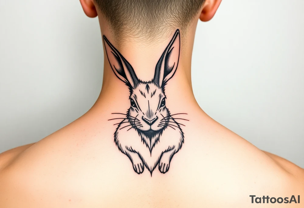 abstract jack rabbit with antlers coming out from its head, between the ears tattoo idea
