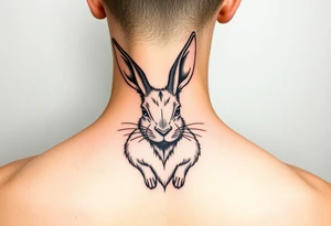 abstract jack rabbit with antlers coming out from its head, between the ears tattoo idea