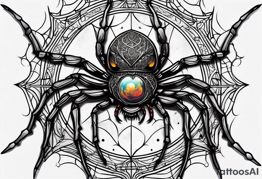 spider with hangin down moon tattoo idea