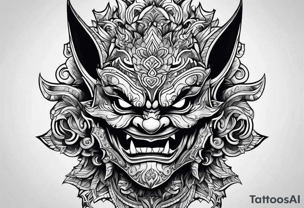 korean goblin mask with sharp teeth tattoo idea