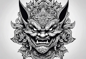 korean goblin mask with sharp teeth tattoo idea