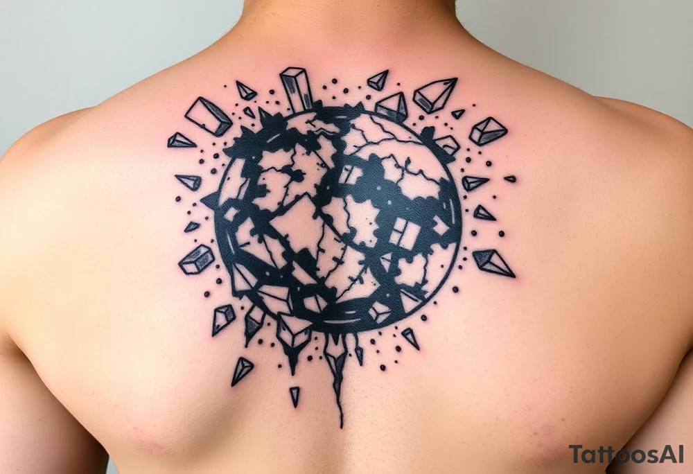 A shattered earth some pieces are crumbling off the Earth tattoo idea