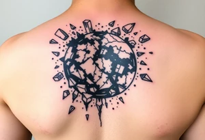 A shattered earth some pieces are crumbling off the Earth tattoo idea