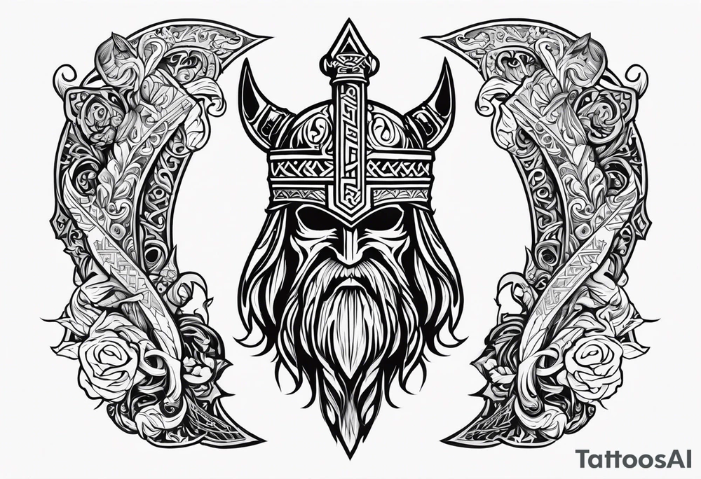 Valhalla sword viking funeral hatchet tattoo idea