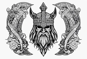 Valhalla sword viking funeral hatchet tattoo idea