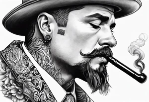 Neotraditional man smoking a pipe tattoo idea