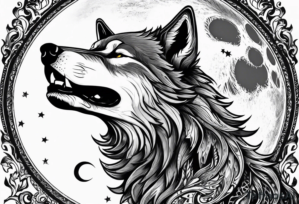 a wearwolf howling at the moon 
no background
scary tattoo idea