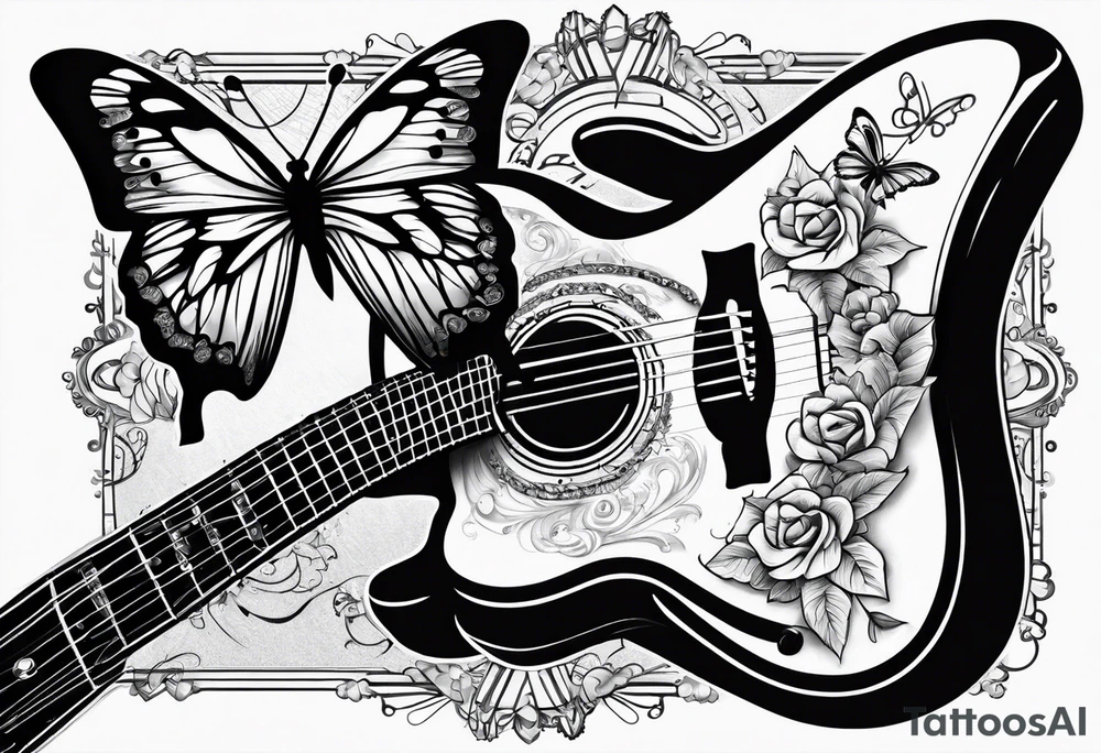 Guitar, butterfly, rainbow, gamer tattoo idea