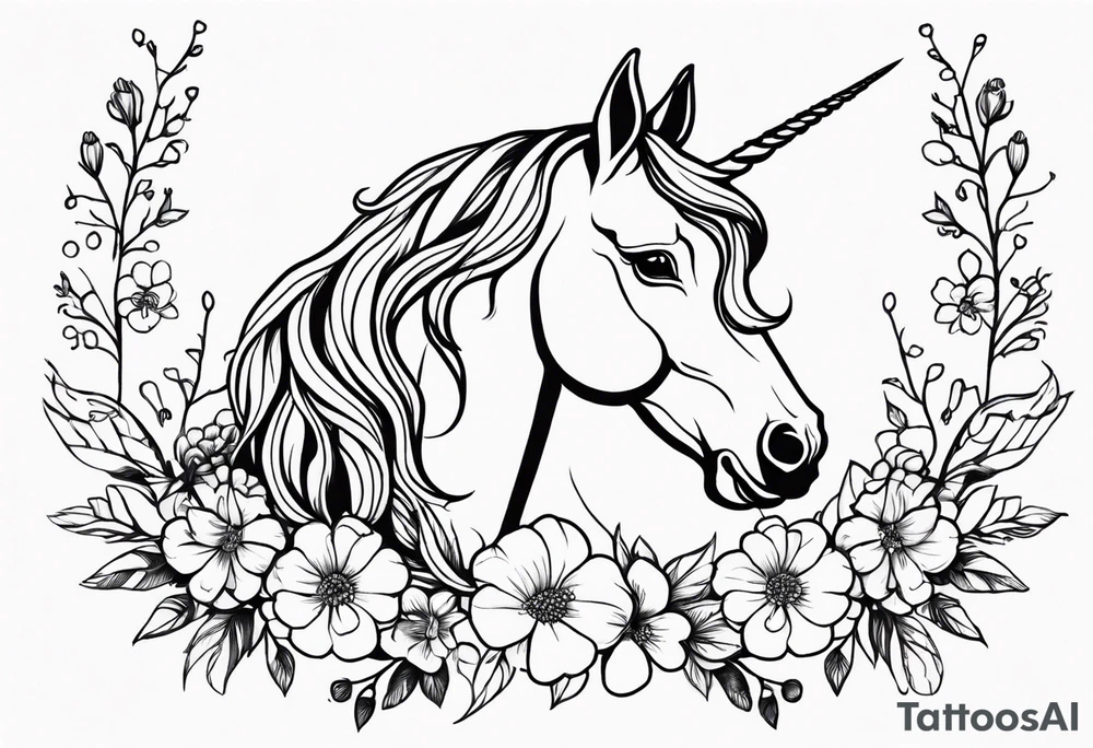 Floral mane – Unicorn with flowers and vines. tattoo idea