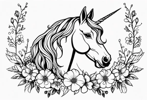 Floral mane – Unicorn with flowers and vines. tattoo idea