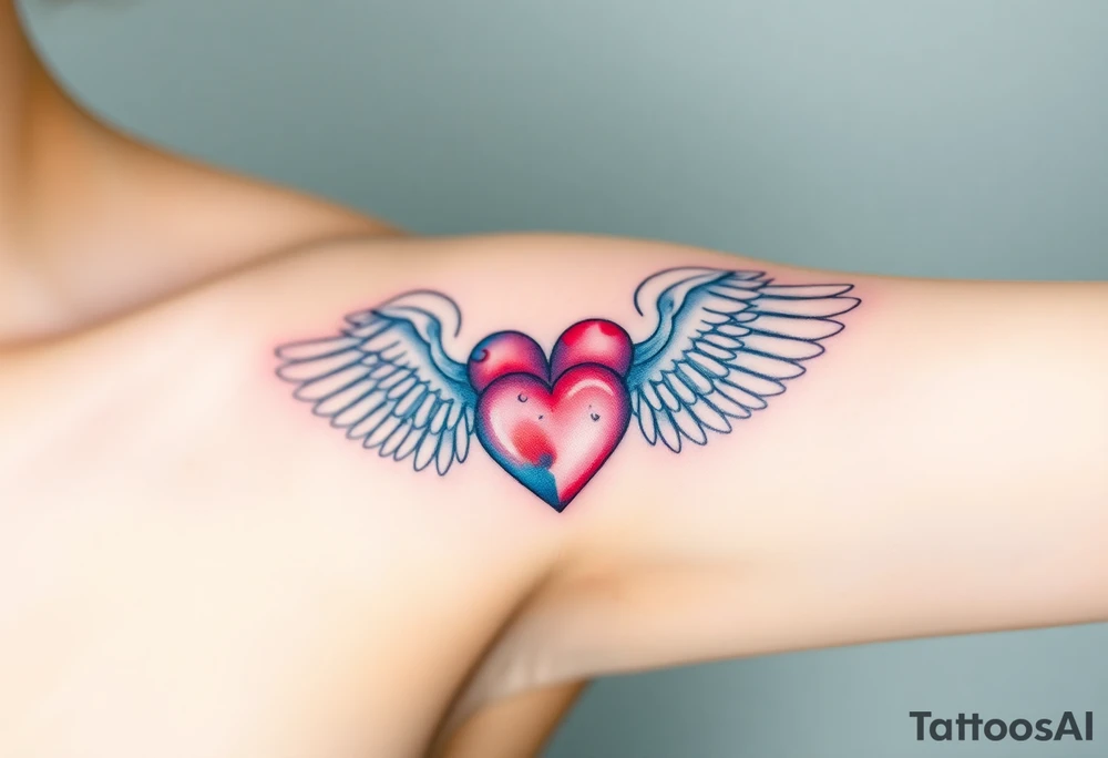 dainty catholic sacred heart with angel wings tattoo idea