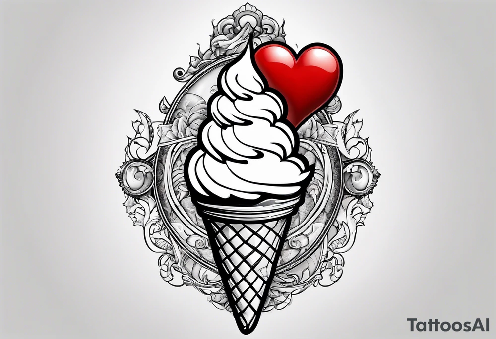 small ice cream cone with small red heart on it somewhere while representing Paris tattoo idea