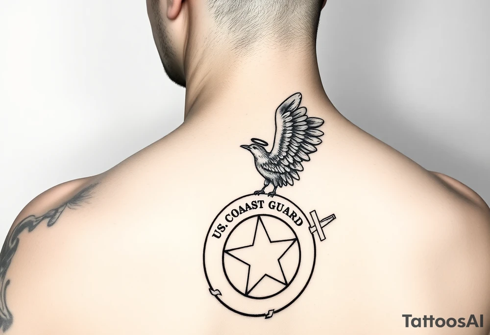Female us coast guard officer protected by guardian angel tattoo idea