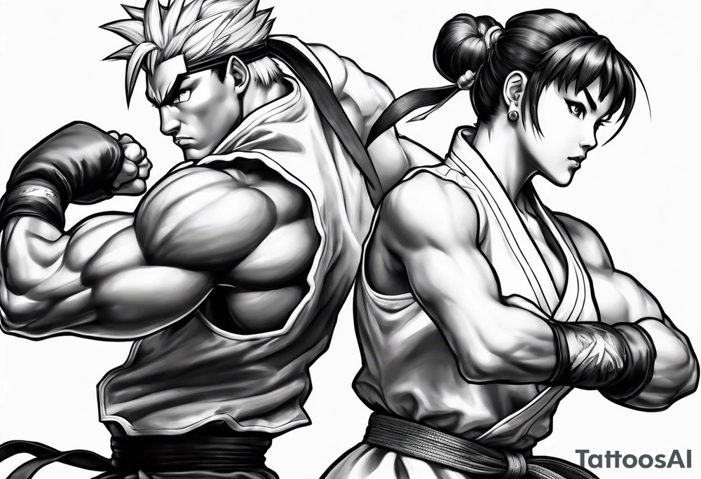 street fighter 3 ken versus chun li fighting tattoo idea